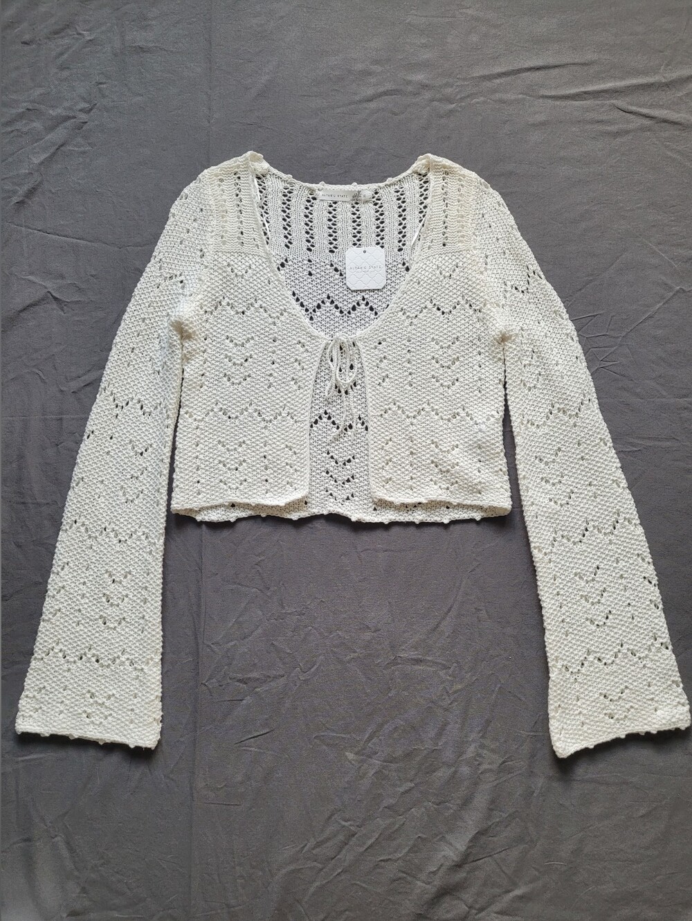 Altar'd State Leilani Tie Front Crochet Cardigan NWT Small Cream Boho Cottage - Picture 7 of 11